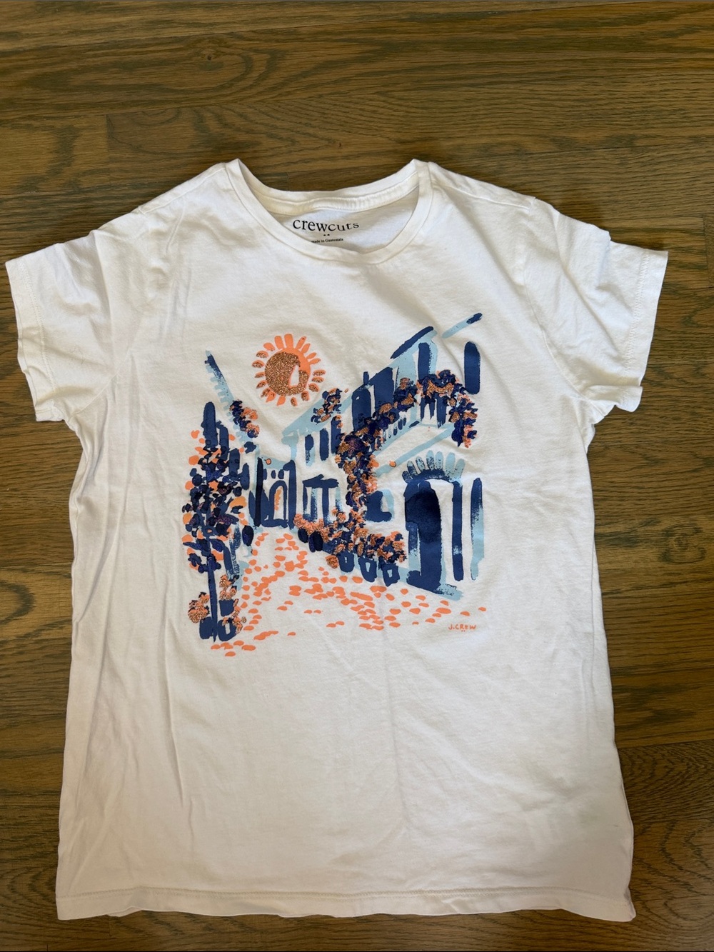 Crewcuts Girls' White Graphic Tee with Blue & Coral Street Print